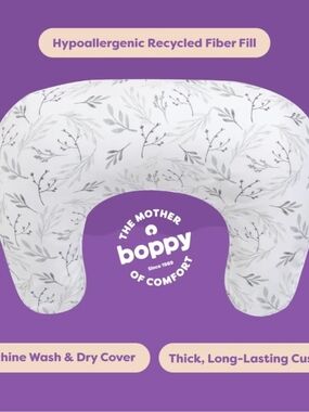 Boppy Nursing Pillow - White with Gray Leaf Pattern